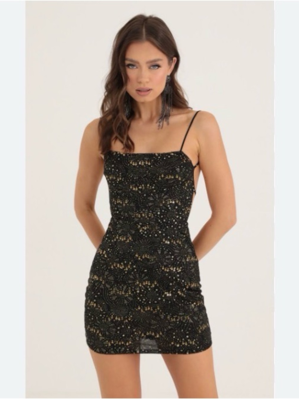 Lucy in the Sky Strappy Dress in Black Starlight
